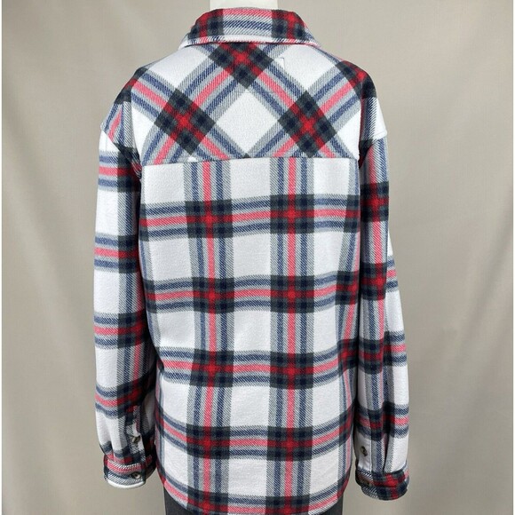 Sage Collective Plaid Shacket Womens XL White Red Blue Sherpa Lined Classic Gorp - Picture 3 of 16